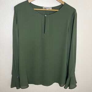 Loft Dark Green Long Sleeve Blouse Large